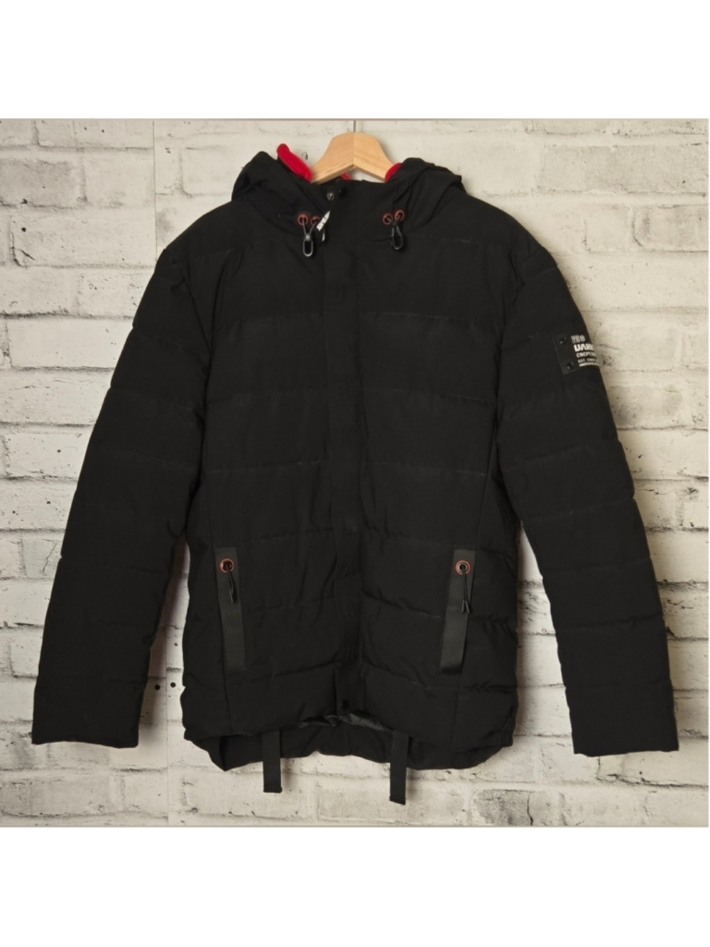 Projek Raw Mens Medium Black Hooded Puffer Jacket Insulated Winter Coat